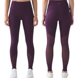 Lululemon Hot Like Agni Full Yoga Pants Mesh Leggings Darkest Magenta Sz 10